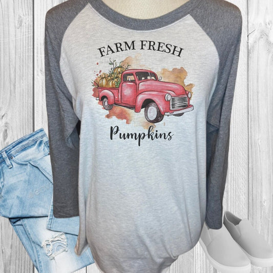 Farm Fresh Pumpkins Red Truck Fall Raglan