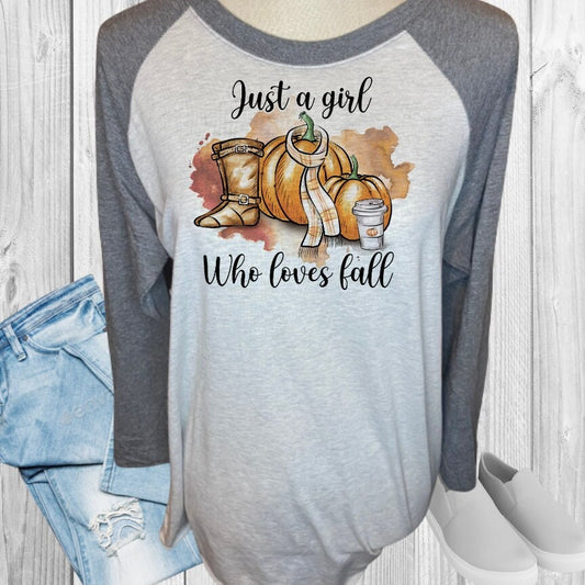 Just A Girl Who Loves Fall Pumpkins Coffee Boots Raglan