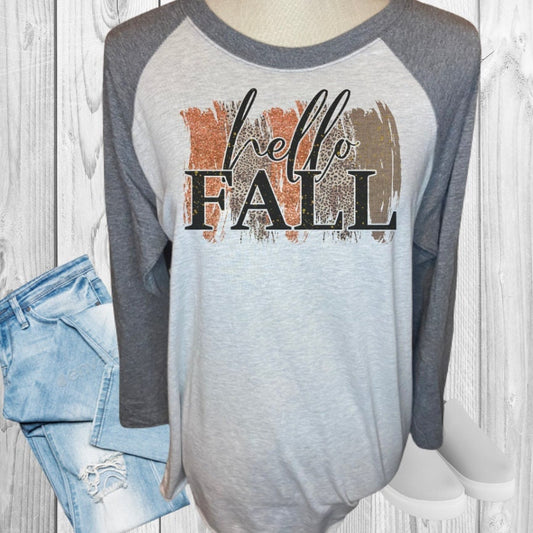 Hello Fall Orange and Gold Glitter Fall Raglan