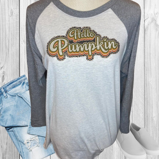 Hello Pumpkin Retro Style Leopard Cheetah Fall Raglan