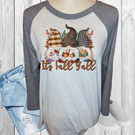 It's Fall Y'All Gnomes Leopard Plaid Raglan