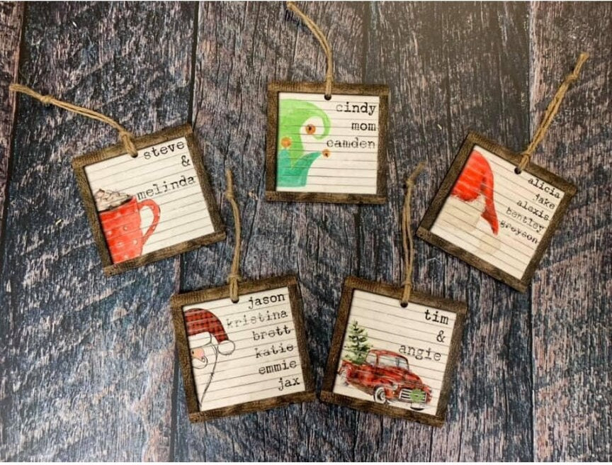 Red Truck Family Name Wood Christmas Ornament/Tiered Tray Decoration