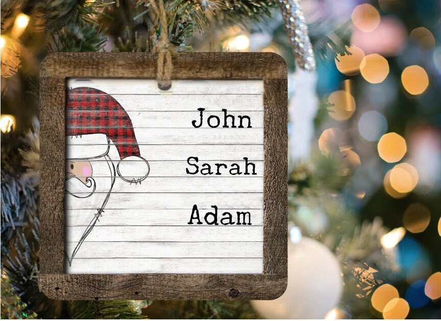 Santa Family Name Wood Christmas Ornament/Tiered Tray Decoration