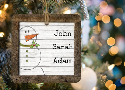Snowman Family Name Wood Christmas Ornament/Tiered Tray Decoration