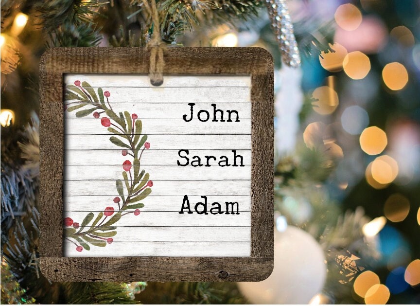 Wreath Family Name Wood Christmas Ornament or Tiered Tray Decoration.