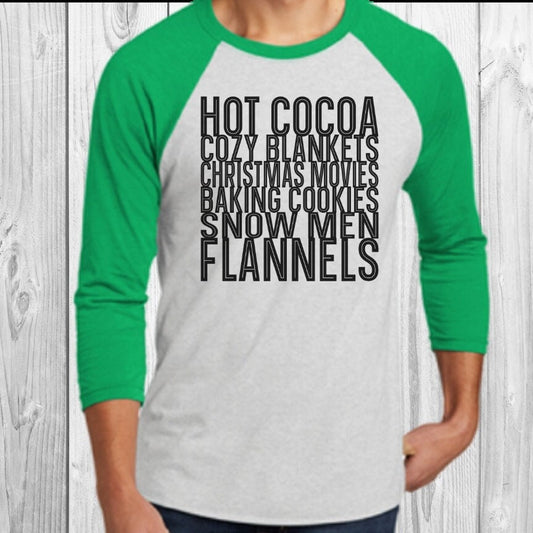 Hot Cocoa Cozy Blankets Christmas Movies Baking Cookies Raglan