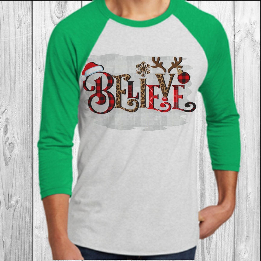 Believe Buffalo Plaid Leopard Cheetah Christmas Raglan