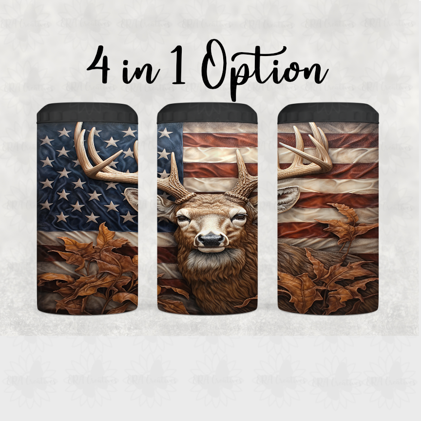 3D American Flag Deer Tumbler