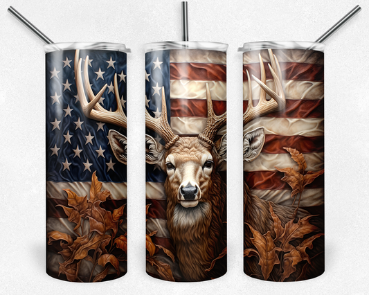 3D American Flag Deer Tumbler
