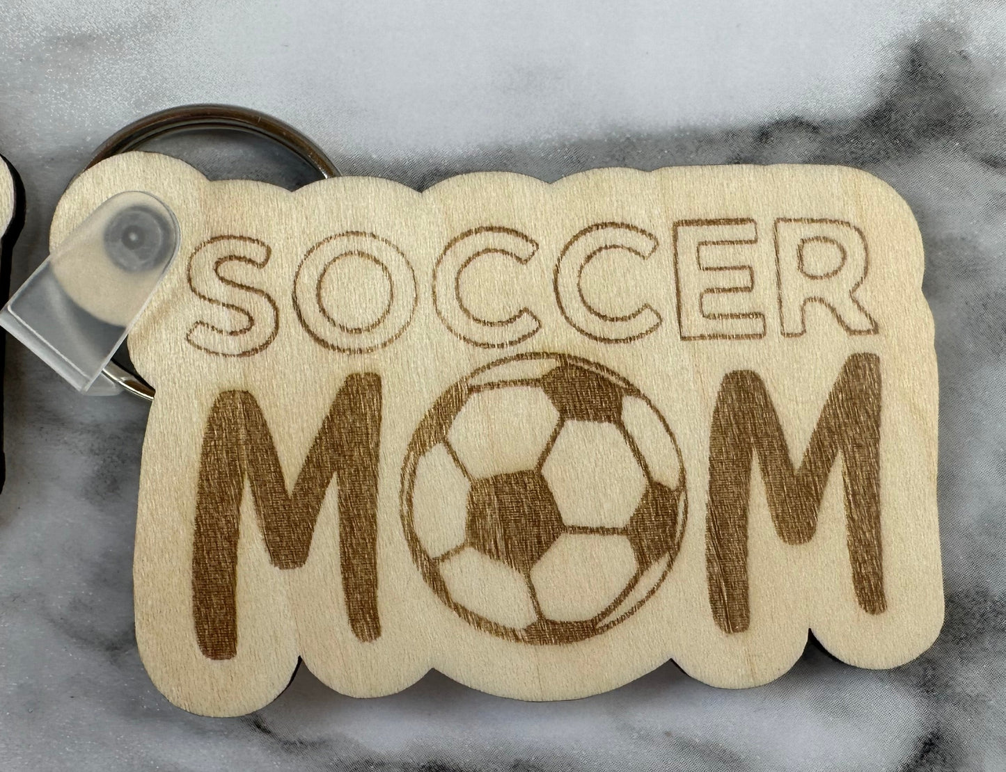 Sport Mom Keychains laser Cut Engraved.