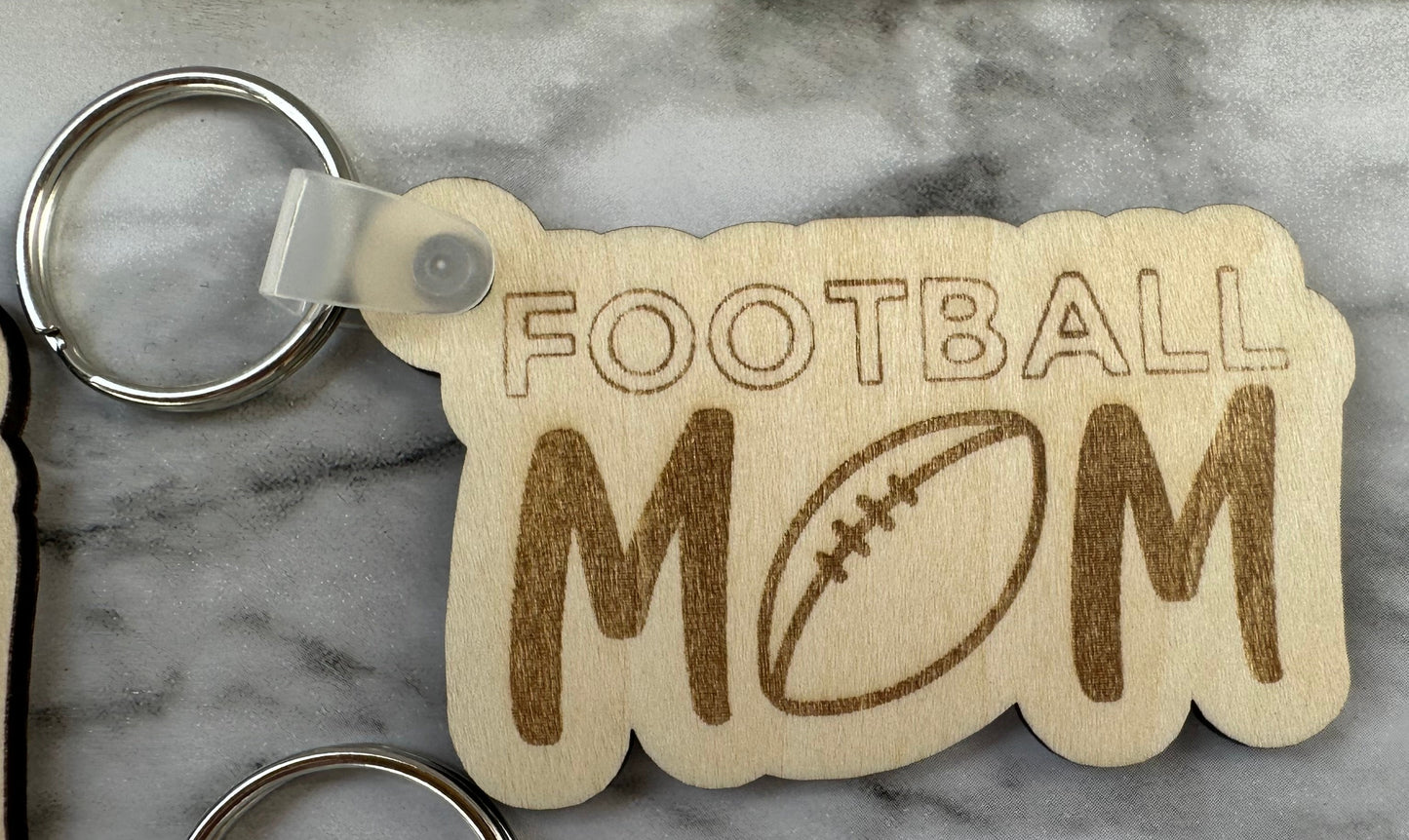 Sport Mom Keychains laser Cut Engraved.