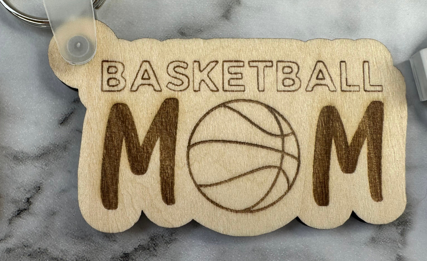 Sport Mom Keychains laser Cut Engraved.