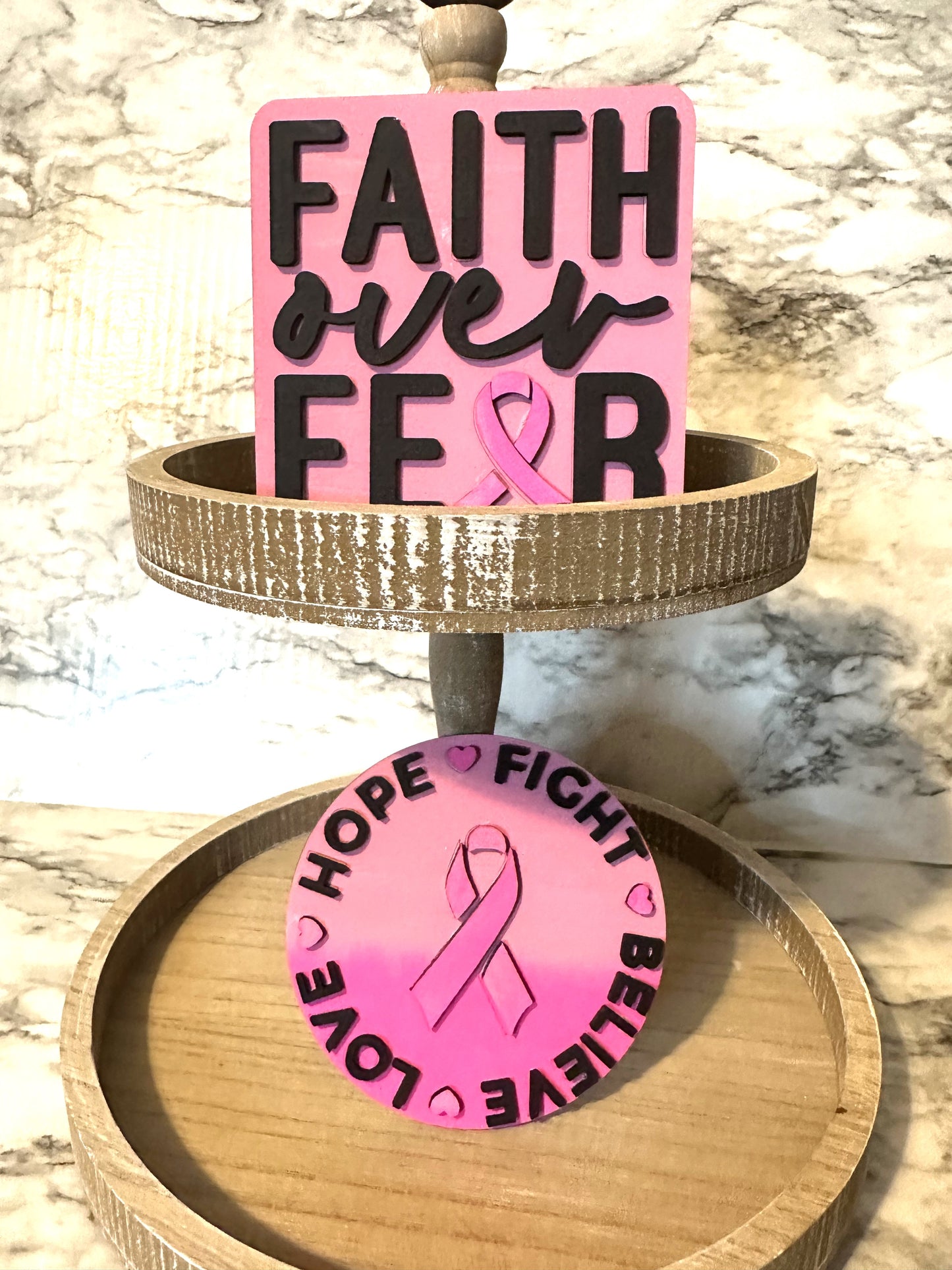 Breast Cancer Tiered Tray Decorations