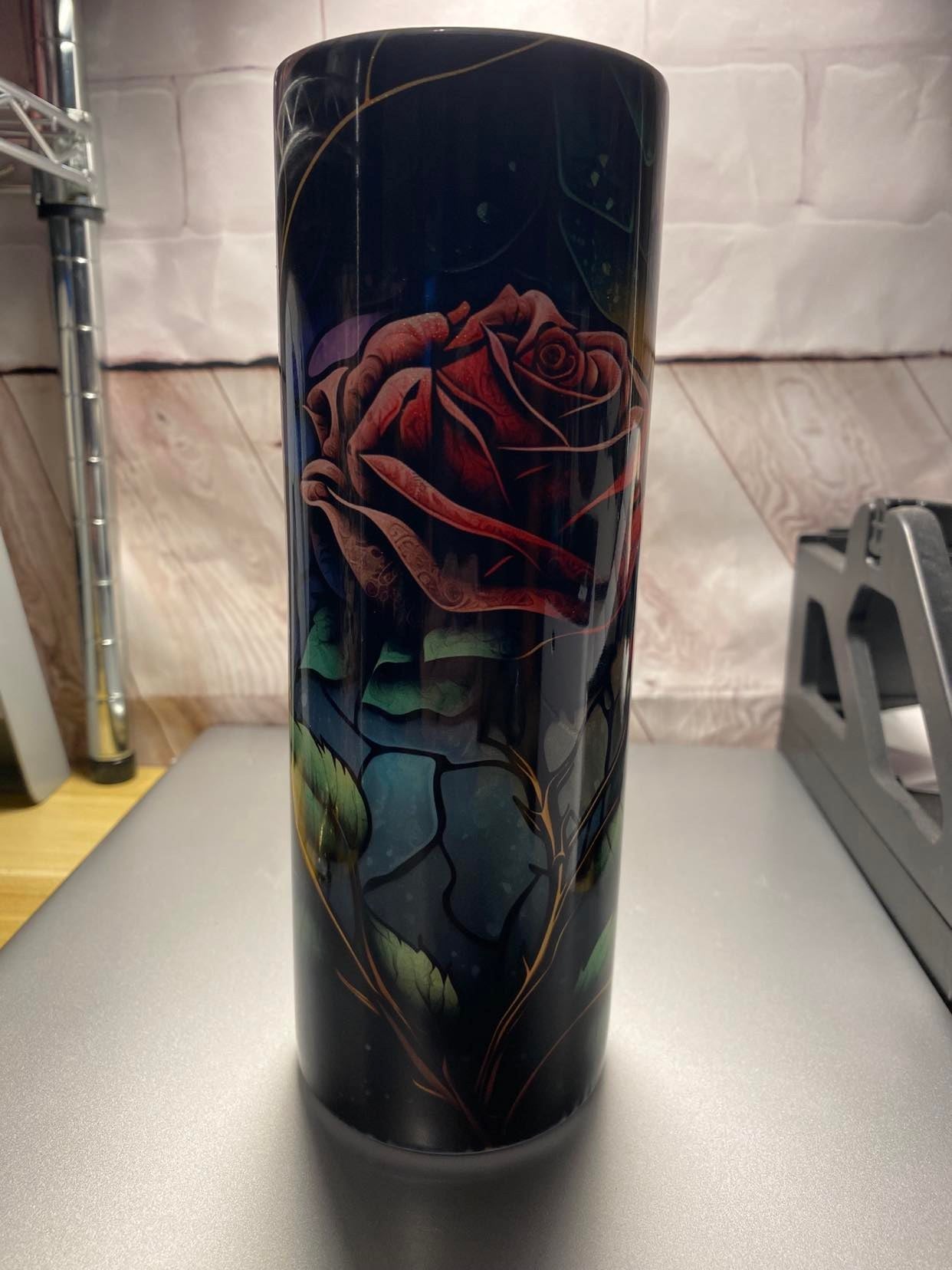 Whoopsie Tumbler Stained Glass Rose on Shimmer Tumbler