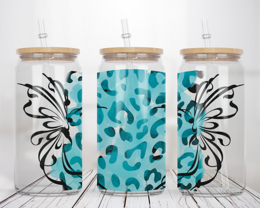 Butterfly Leopard Glass Cup