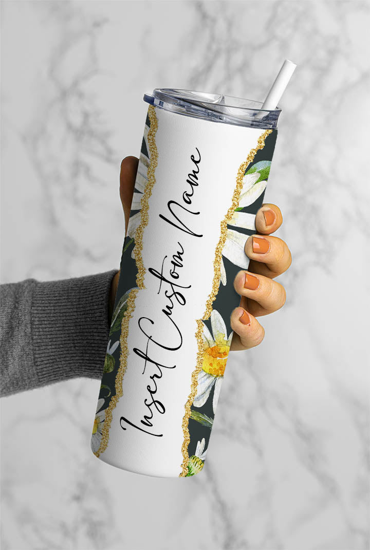 Daisy Floral Name Tumbler