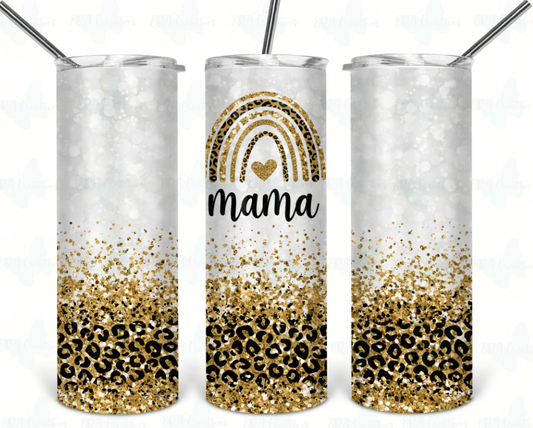 Rainbow Mama Leopard Faux Glitter Tumbler