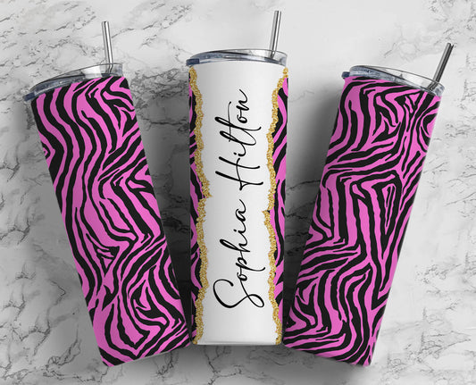 Purple Zebra Name Tumbler