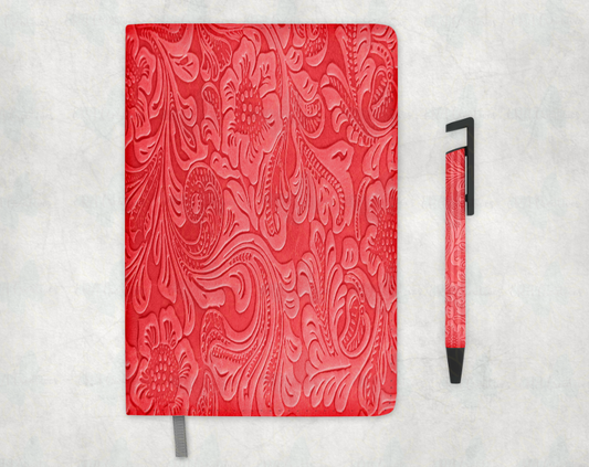 Red Embossed Look Journal/Pen