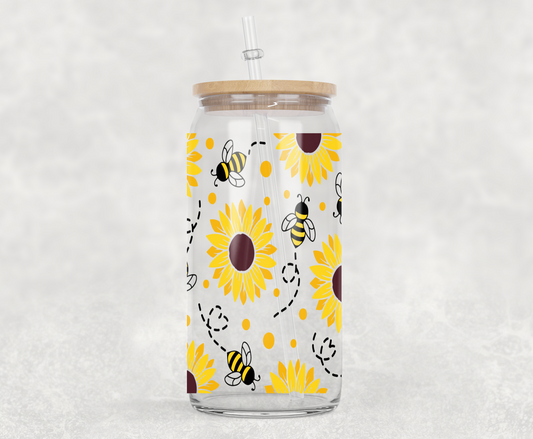 Sunflower Bee Coffee Glass Cup
