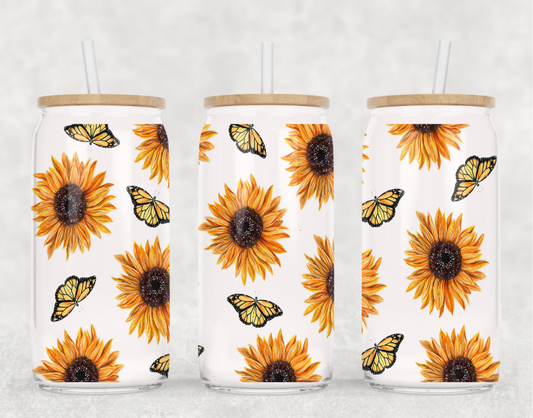 Sunflower Butterfly Coffee Glass Cup