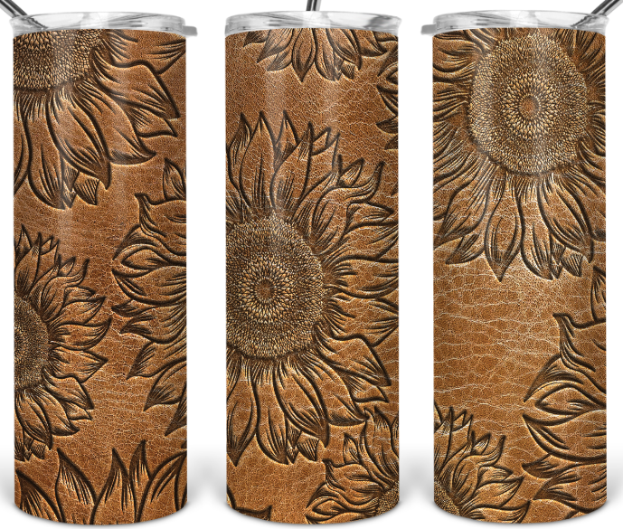 Sunflower Engraved Leather Look Tumbler