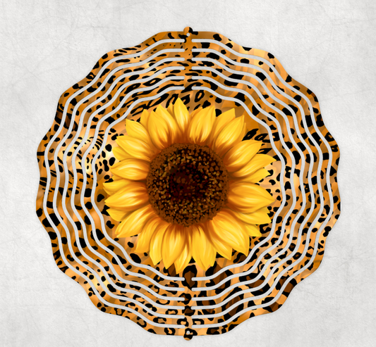 Sunflower Leopard Flag Wind Spinner
