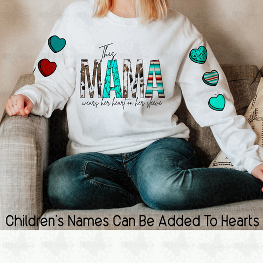 This Mama Wears Her Heart On Sleeve Cow Aztec Teal