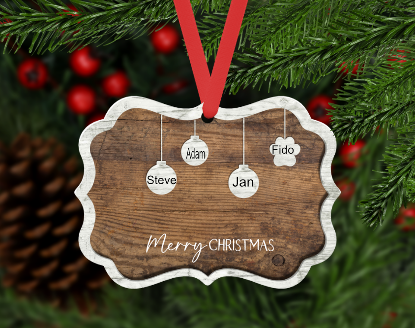 Wooden Frame Names Personalized Ornament