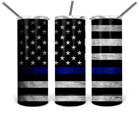 Thin Blue Line American Flag Police Tumbler