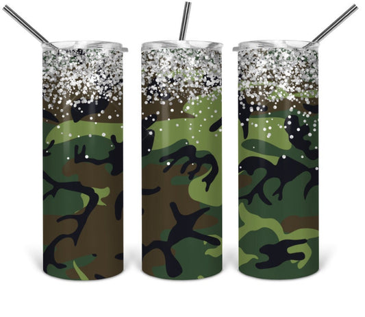 Camo and Glitter Tumbler 20oz Stainless Steel Tumbler