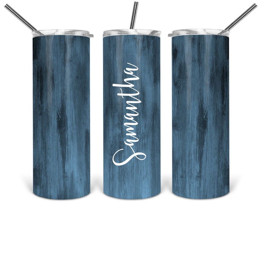 Light Blue Woodgrain Personalized Tumbler