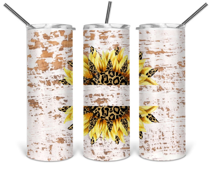 Sunflower Leopard White Wood Personalized Tumbler