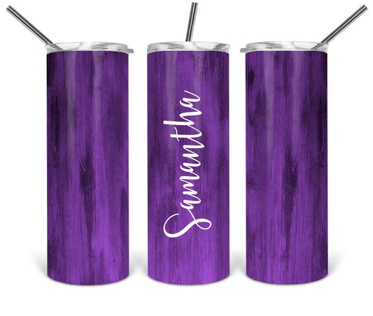 Bright Purple Woodgrain Personalized Tumbler