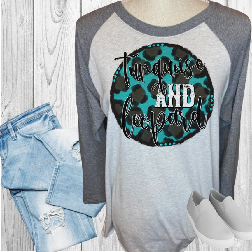 Turquoise And Leopard Raglan