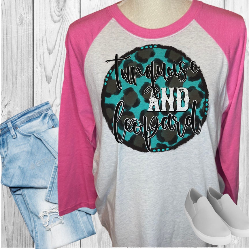 Turquoise And Leopard Raglan