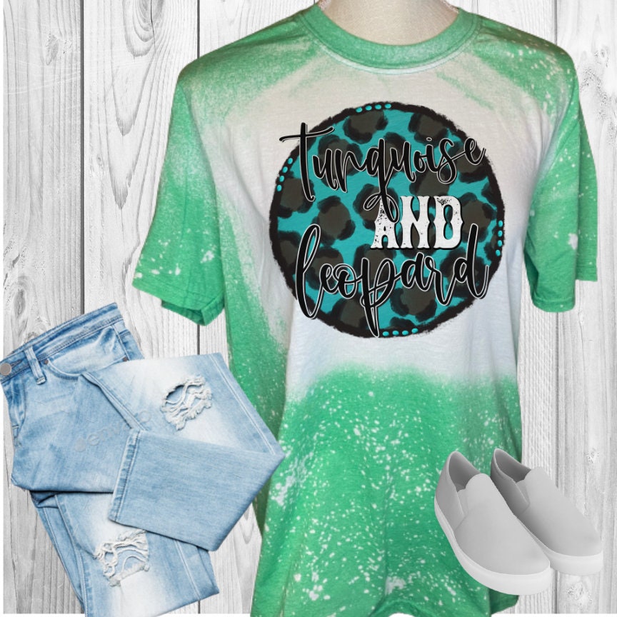 Turquoise And Leopard Bleached T-Shirt