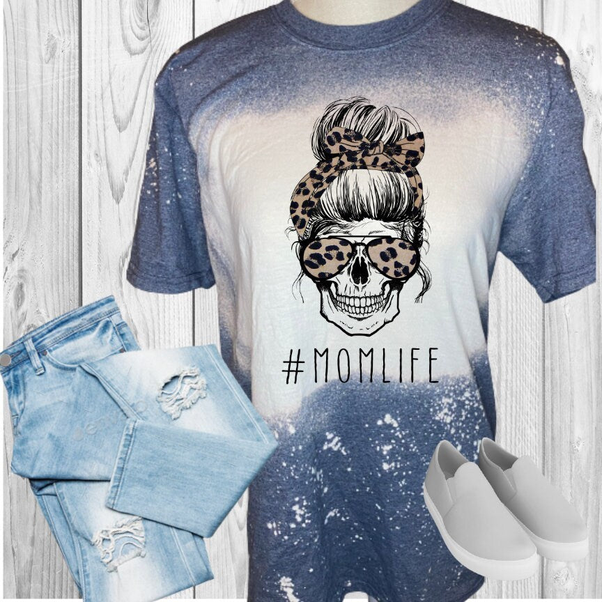 Mom Life Skull Bleached T-Shirt