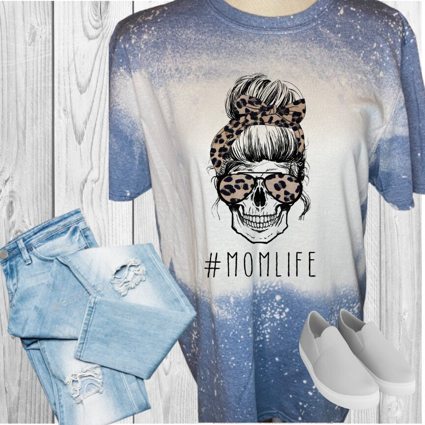 Mom Life Skull Bleached T-Shirt