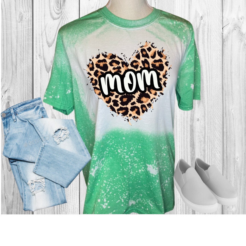 Leopard Mom Heart Bleached T-Shirt