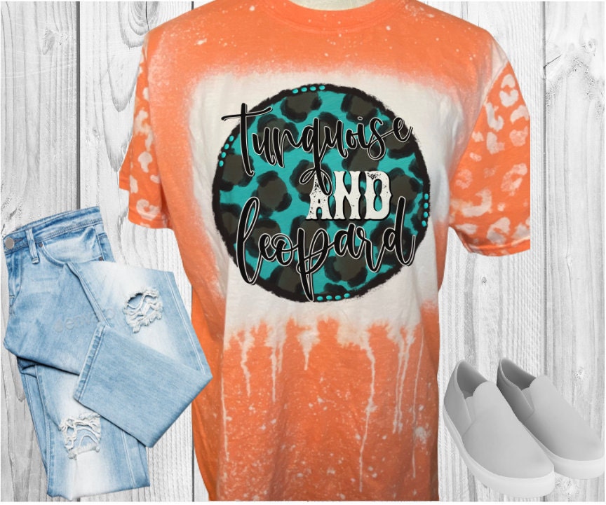 Turquoise And Leopard Bleached T-Shirt