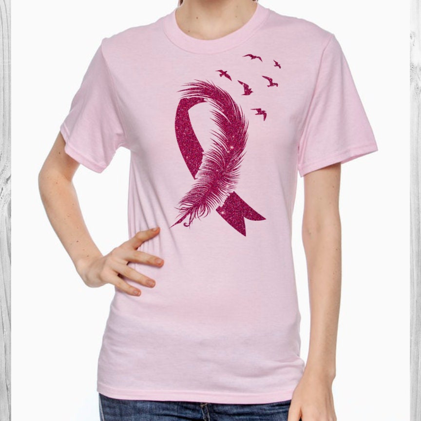 Breast Cancer Ribbon Feather T-Shirt/Long Sleeve Shirt