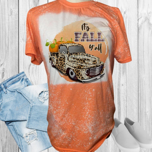 It's Fall Y'All Leopard Truck Bleached T-Shirt
