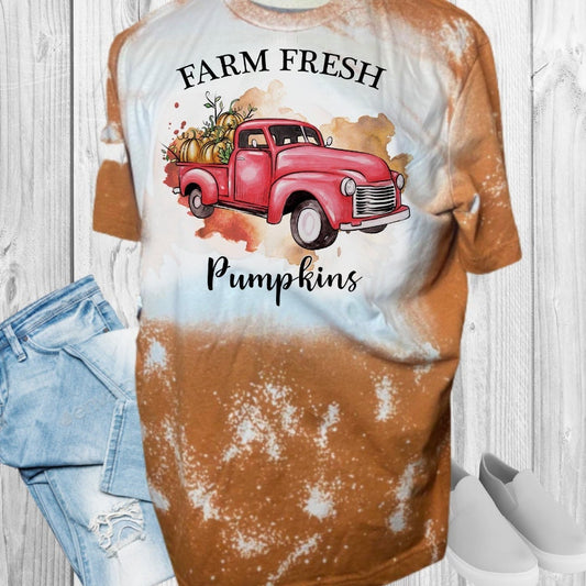 Farm Fresh Pumpkins Red Truck Fall Bleached T-Shirt