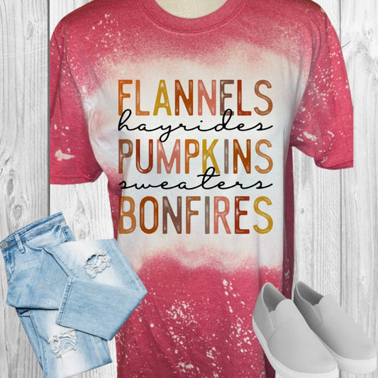 Flannels Hayrides Pumpkins Sweaters Bonfires Fall Bleached T-Shirt