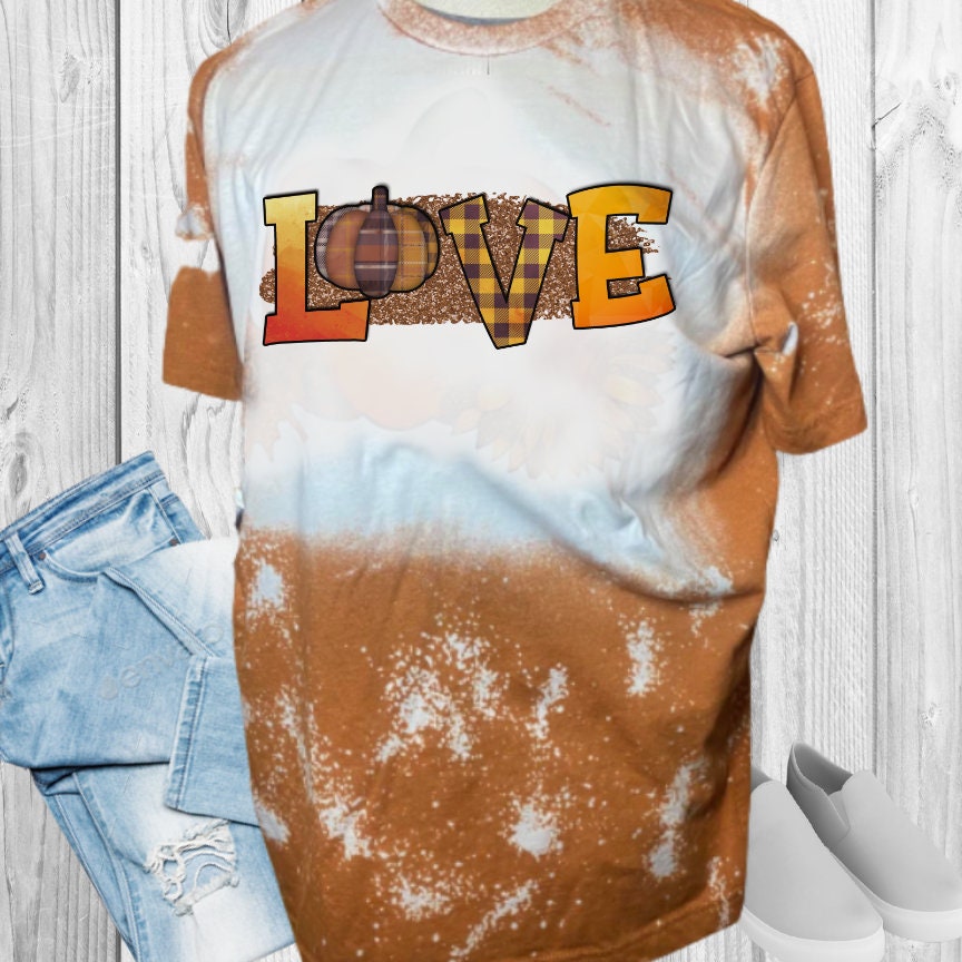 Love Fall Plaid Bleached T-Shirt