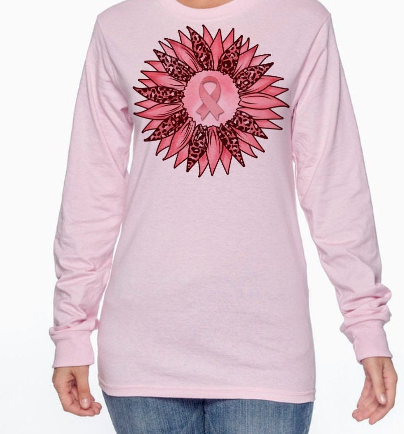 Pink Ribbon Sunflower Breast Cancer Awareness T-Shirt Long/Sleeve T-Shirt