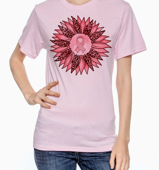 Pink Ribbon Sunflower Breast Cancer Awareness T-Shirt Long/Sleeve T-Shirt