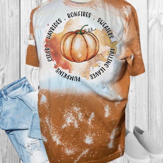 Bonfires Sweaters Falling Leaves Pumpkins Cider Hayrides Bleached T-Shirt