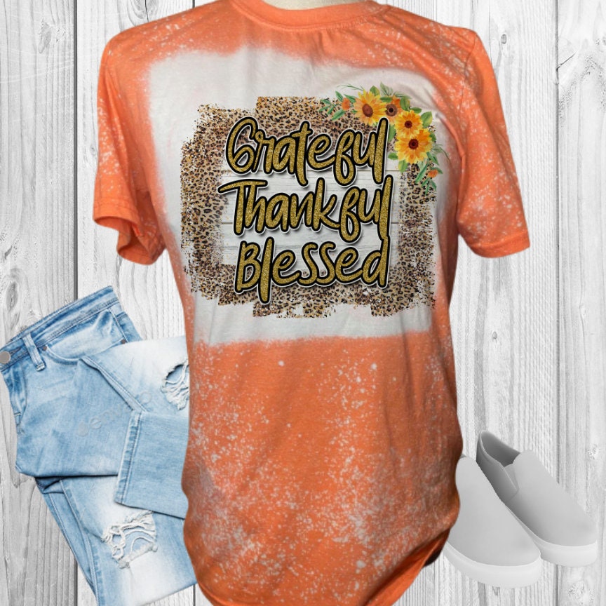 GRATEFUL THANKFUL BLESSED Fall Bleached T-Shirt